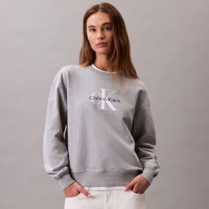 Calvin Klein Monologo French Terry Kadın Gri Sweatshirt