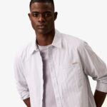 Calvin Klein Stripe Oxford Relaxed Erkek Mor Gömlek