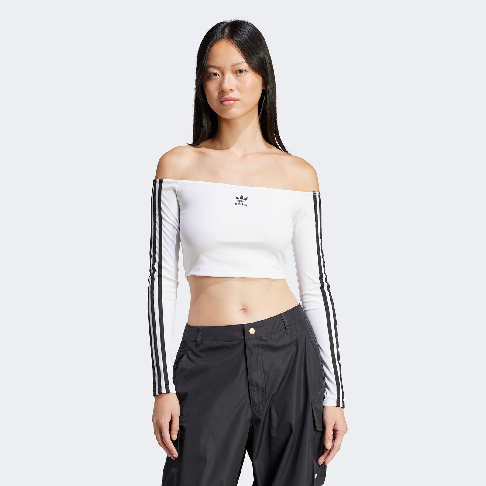 5D5Cfe87-B79C-4A50-Acd7-29A5D87500Fe_Size2000X2000_Cropcenter Adidas Adicolor Offshoulder Kadın Beyaz T-Shirt