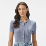 Calvin Klein Silky Cropped Baby Polo Kadın Mavi Triko