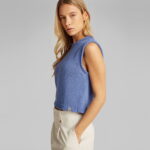 Calvin Klein Linen Blend Loose Sweater Top Kadın Mavi Triko