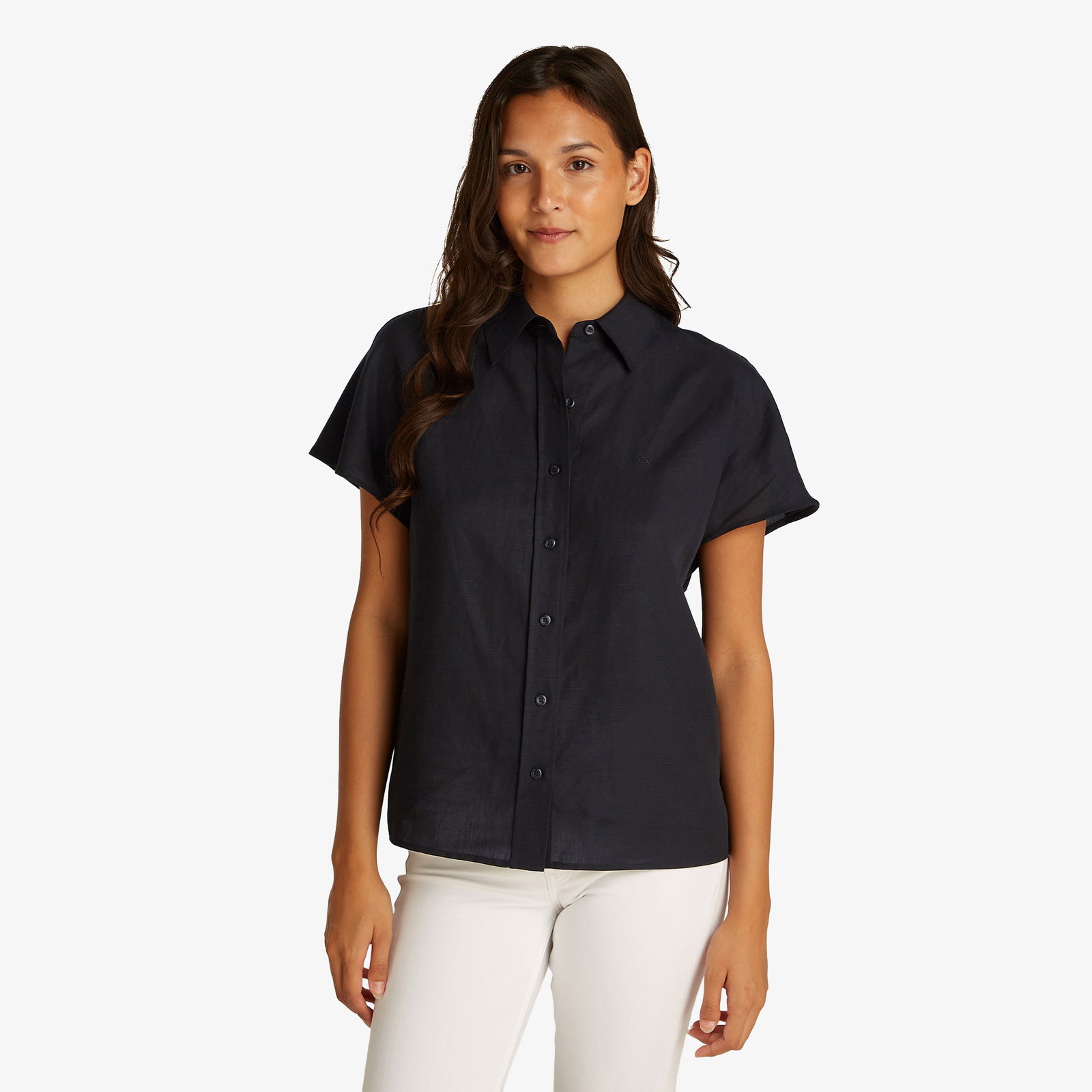 1C58Df17-798E-4276-B4C7-78Bdefab977C_Size2000X2000_Cropcenter Calvin Klein Linen Blend Kadın Siyah Gömlek