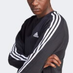 adidas Essentials 3 Stripes Fleece Erkek Siyah Günlük Sweatshirt