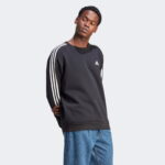 adidas Essentials 3 Stripes Fleece Erkek Siyah Günlük Sweatshirt