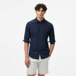 Calvin Klein Solid Stretch Slim Erkek Mavi Gömlek