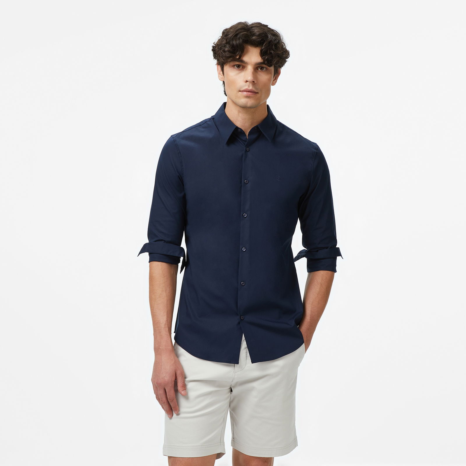 F240D9B3-3A39-4A72-818C-9B9778D148C5_Size2000X2000_Cropcenter Calvin Klein Solid Stretch Slim Erkek Mavi Gömlek