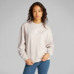Calvin Klein Glossy Monologo Regular Crewne Kadın Bej Sweatshirt
