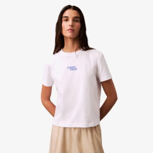 Calvin Klein Flocked Logo Kadın Beyaz T-Shirt
