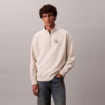 Calvin Klein Premium Terry Micro Monologo Erkek Beyaz Sweatshirt