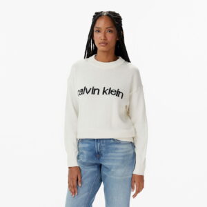 Calvin Klein Cotton Graphic Pullover Kadın Beyaz Triko