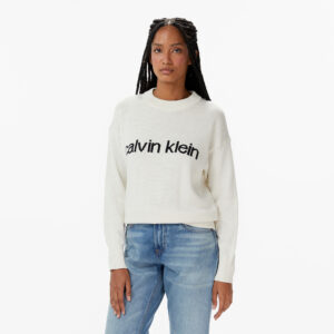 Calvin Klein Cotton Graphic Pullover Kadın Beyaz Triko