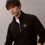 Calvin Klein Premium Terry Micro Monologo Erkek Siyah Sweatshirt