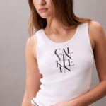 Calvin Klein Cotton Solid Tank Kadın Beyaz T-Shirt