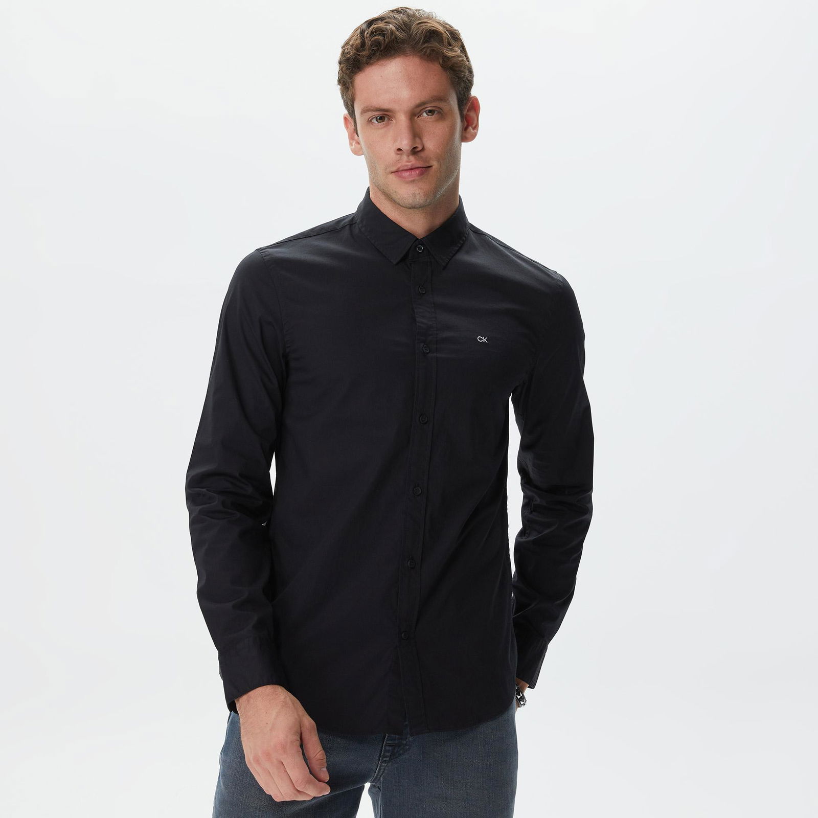 52F6E2Fc-E3E4-49A8-8553-Cc05C0A0C8A1_Size2000X2000_Cropcenter Calvin Klein Stretch Poplin Slim Shirt Erkek Siyah Gömlek