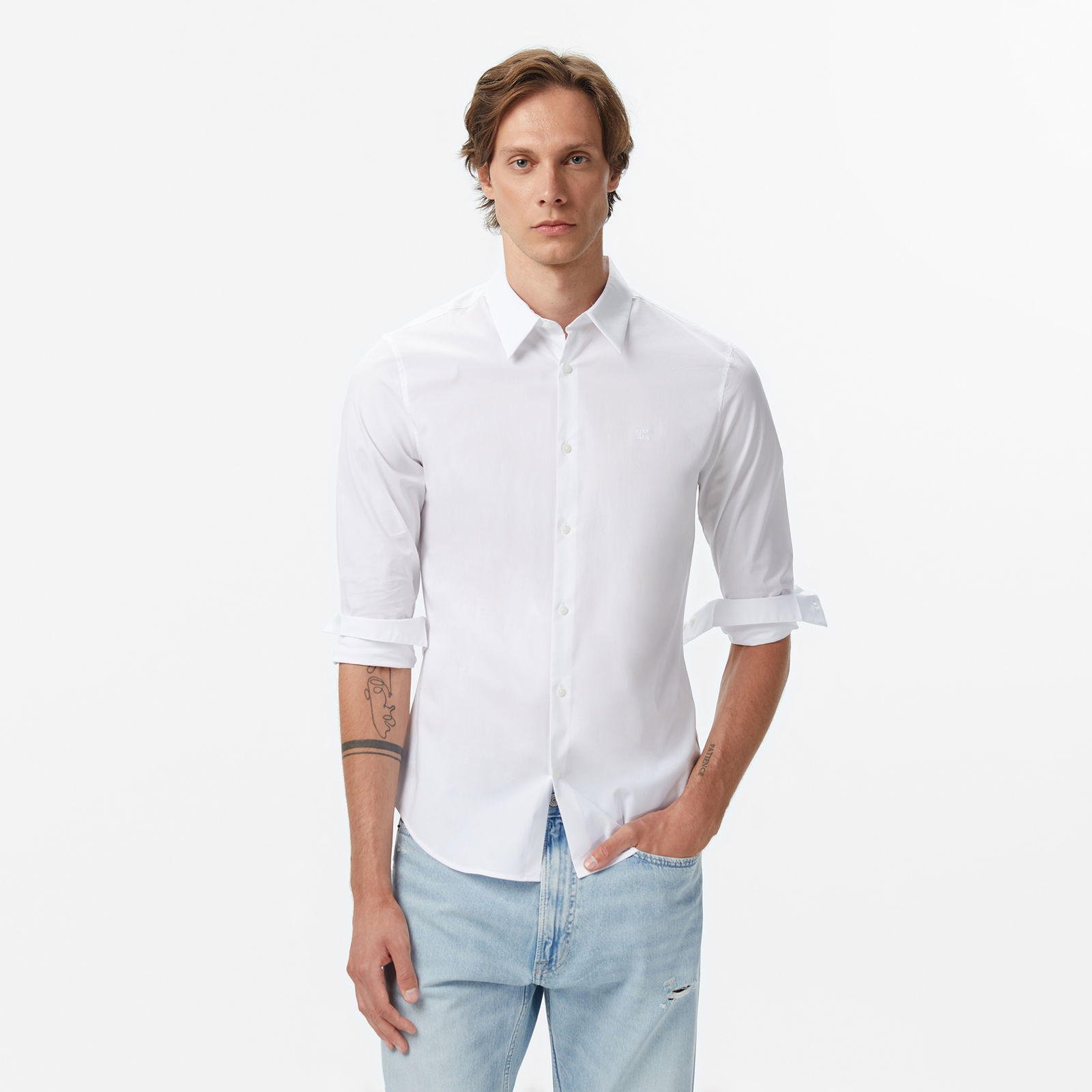 5A6B0988-9854-4Cd4-891F-118Ad8673264_Size2000X2000_Cropcenter Calvin Klein Solid Stretch Slim Erkek Beyaz Gömlek
