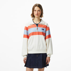 Calvin Klein Rugby Jersey Zip Stripe Kadın Beyaz Sweatshirt