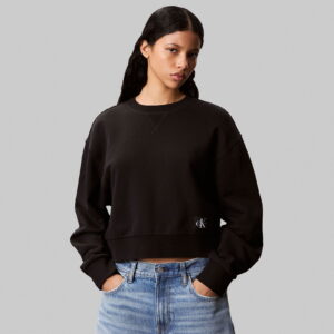 Calvin Klein Cropped Badge Logo Kadın Siyah Sweatshirt