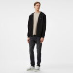 Calvin Klein Jeans Woven Label Zip Through Erkek Siyah Hoodie