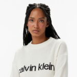 Calvin Klein Cotton Graphic Pullover Kadın Beyaz Triko