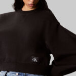 Calvin Klein Cropped Badge Logo Kadın Siyah Sweatshirt
