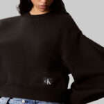 Calvin Klein Cropped Badge Logo Kadın Siyah Sweatshirt
