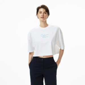 Calvin Klein Cropped Boxy Chain Stitch Logo Kadın Beyaz T-Shirt