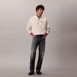 Calvin Klein Premium Terry Micro Monologo Erkek Beyaz Sweatshirt