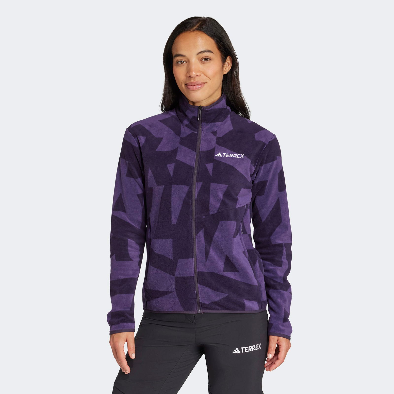 B5Fa66A4-52E0-4045-Ac57-D7A21260C812_Size2000X2000_Cropcenter-1 Adidas Terrex Multi Printed Full Zip Fleece Kadın Mor Yürüyüş Polar