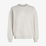 Calvin Klein Glossy Monologo Regular Crewne Kadın Bej Sweatshirt