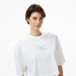 Calvin Klein Cropped Boxy Chain Stitch Logo Kadın Beyaz T-Shirt
