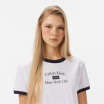 Calvin Klein Drapey Jersey Crop Kadın Beyaz T-Shirt