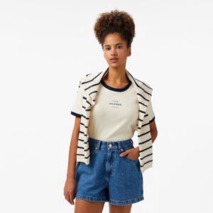 Tommy Hilfiger Reg Monotype Stripe C-Nk Kadın Bej T-Shirt