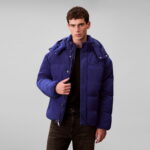 Calvin Klein Ripstop Quilted Logo Hooded Erkek Mavi Ceket