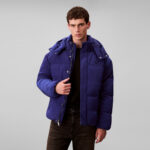 Calvin Klein Ripstop Quilted Logo Hooded Erkek Mavi Ceket