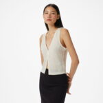 Calvin Klein Soft Touch Cardigan Kadın Beyaz Kolsuz T-Shirt