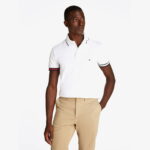 Tommy Hilfiger Flag Cuff Slim Fit Erkek Beyaz Polo